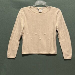 Talbots Beige Long Sleeve Knit Top Silk Cashmere Cropped Pullover Casual